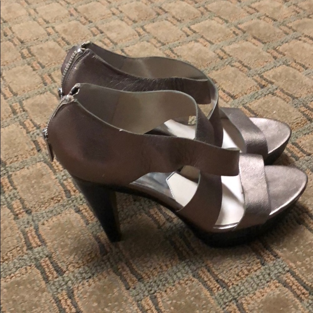 Metallic Taupe Strappy High Heel Sandals - Women